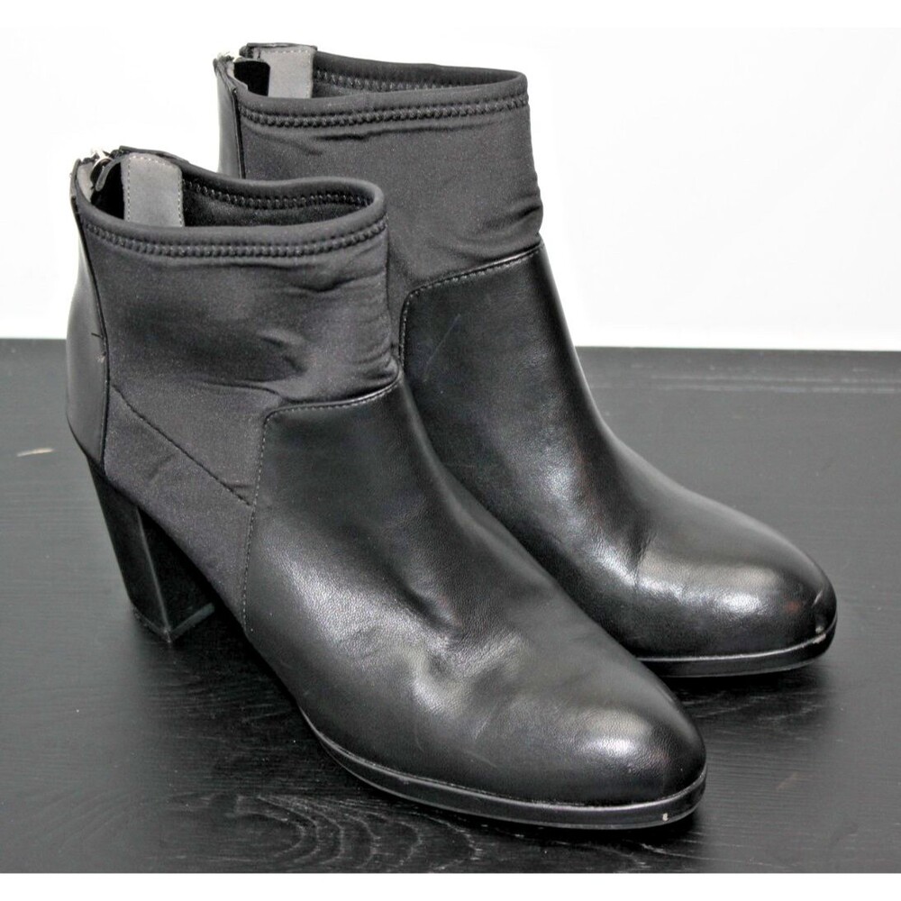 Adrienne Vittadini Heeled Ankle Boots Women 9M Black Block Heel Leather Fabric